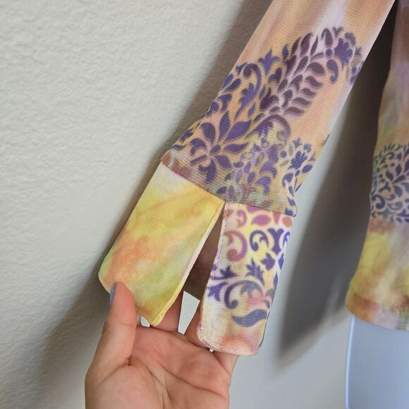 Vintage Y2K Sheer Mesh Bohemian Euro Button Long Sleeve Blouse - Picture 7 of 11